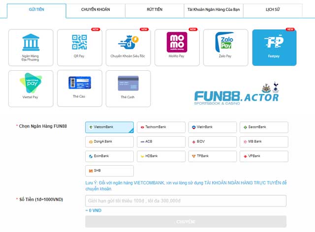 Tìm hiểu cách nạp tiền vào Fun88 qua FastPay